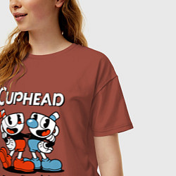 Футболка оверсайз женская Cuphead, Dont deal with devil, цвет: кирпичный — фото 2