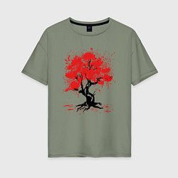 Футболка оверсайз женская САКУРА SAKURA ВИШНЯ, цвет: авокадо