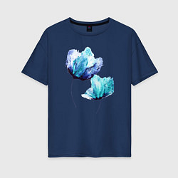 Женская футболка оверсайз Синие цветы Blue Flowers