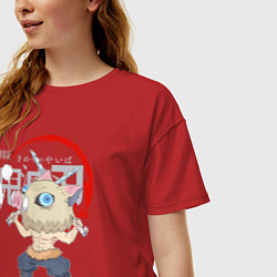 Футболка оверсайз женская Иноске Хашибира Kimetsu no Yaiba, цвет: красный — фото 2