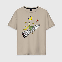 Женская футболка оверсайз Маленький принц на ракете