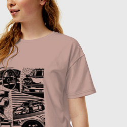 Футболка оверсайз женская PORSCHE ПОРШЕ КОЛЛАЖ, цвет: пыльно-розовый — фото 2