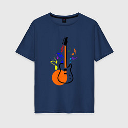 Футболка оверсайз женская Цветная гитара, цвет: тёмно-синий