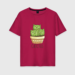 Футболка оверсайз женская Котики Кактусы Catctus, цвет: маджента