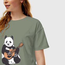 Футболка оверсайз женская Панда гитарист Panda Guitar, цвет: авокадо — фото 2