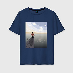 Женская футболка оверсайз Рыбалка на озере