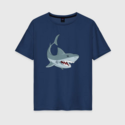 Футболка оверсайз женская Агрессивная акула, цвет: тёмно-синий