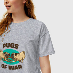 Футболка оверсайз женская Pugs of War - Мопсы войны, цвет: меланж — фото 2