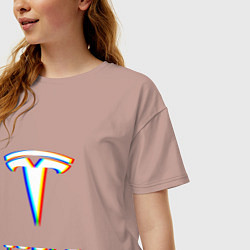 Футболка оверсайз женская TESLA MOTORS GLITCH ТЕСЛА, цвет: пыльно-розовый — фото 2