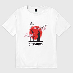Футболка оверсайз женская Самурай и сакура, цвет: белый