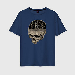 Женская футболка оверсайз Череп Земля и Деревья