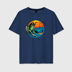 Футболка оверсайз женская Рыбалка, цвет: тёмно-синий