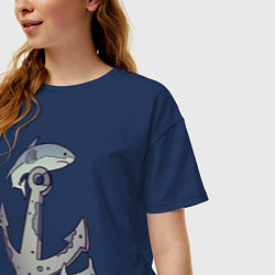 Футболка оверсайз женская Sharks around the anchor, цвет: тёмно-синий — фото 2