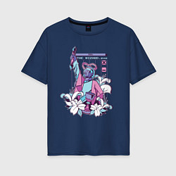 Женская футболка оверсайз Vaporwave Pixel Wizard Flowers