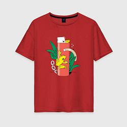 Женская футболка оверсайз Лягушка и зажигалка абстракция