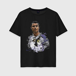 Футболка оверсайз женская Cristiano Ronaldo Manchester United Portugal, цвет: черный