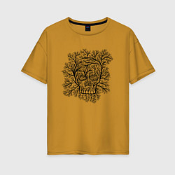 Женская футболка оверсайз Череп из деревьев