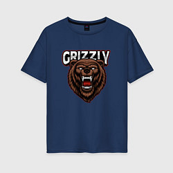 Футболка оверсайз женская Медведь Grizzly, цвет: тёмно-синий