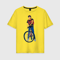 Женская футболка оверсайз Golden boy со своим велосипедом