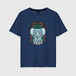 Женская футболка оверсайз Слон и цветы