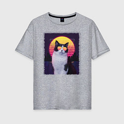 Женская футболка оверсайз Synthwave cat