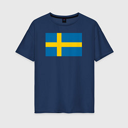Футболка оверсайз женская Швеция Флаг Швеции, цвет: тёмно-синий