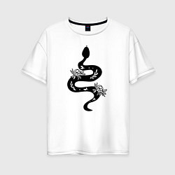 Женская футболка оверсайз Змея с Цветами