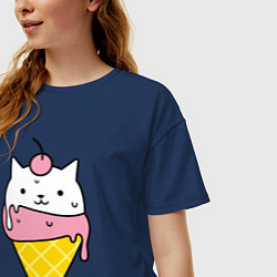 Футболка оверсайз женская Ice Cream Cat, цвет: тёмно-синий — фото 2