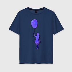 Футболка оверсайз женская Девочка с шариком, цвет: тёмно-синий
