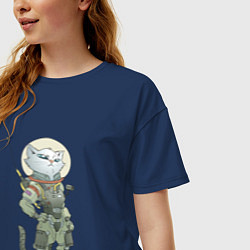 Футболка оверсайз женская Космический боевой кот, цвет: тёмно-синий — фото 2
