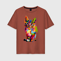 Женская футболка оверсайз Разноцветный кот