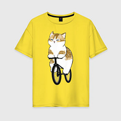 Футболка оверсайз женская Котик на велосипеде, цвет: желтый