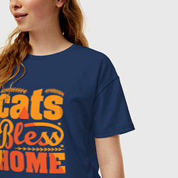 Футболка оверсайз женская Cats bless home, цвет: тёмно-синий — фото 2