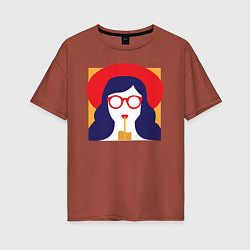 Женская футболка оверсайз Девушка с коктейлем