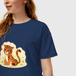 Футболка оверсайз женская Тигренок и бабочки, цвет: тёмно-синий — фото 2