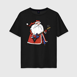 Женская футболка оверсайз Дед Мороз гитарист