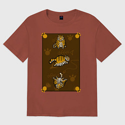 Футболка оверсайз женская Три тигра, цвет: кирпичный