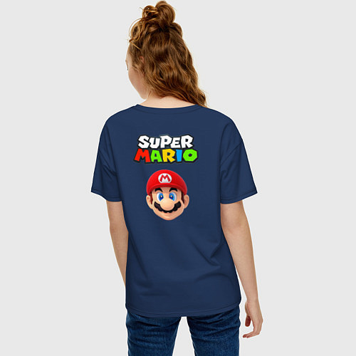 Женская футболка оверсайз Mario hit / Тёмно-синий – фото 4