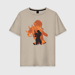 Футболка оверсайз женская ДИЛЮК ГЕНШИН ПИРО, цвет: миндальный