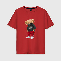 Женская футболка оверсайз Крутой медвежонок в спортивках