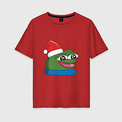 Футболка оверсайз женская Pepe, pepe happy, Пепе хеппи, pepe happy new year, цвет: красный