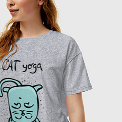 Футболка оверсайз женская Кот и йога, цвет: меланж — фото 2