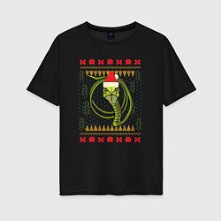 Женская футболка оверсайз Рождественский свитер Скептическая змея