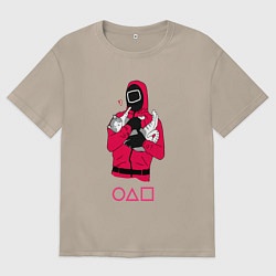 Футболка оверсайз женская Игра в кальмара - милый котик, цвет: миндальный