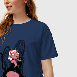 Футболка оверсайз женская Halloween devil kitty girl 2021, цвет: тёмно-синий — фото 2