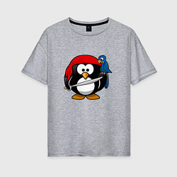 Женская футболка оверсайз Пингвин пират