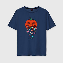 Футболка оверсайз женская Pumpkin Puke, цвет: тёмно-синий