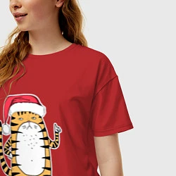 Футболка оверсайз женская Серьезный тигр, цвет: красный — фото 2