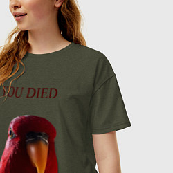 Футболка оверсайз женская Красный попугай, цвет: меланж-хаки — фото 2