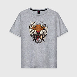 Женская футболка оверсайз Angry Tiger watercolor